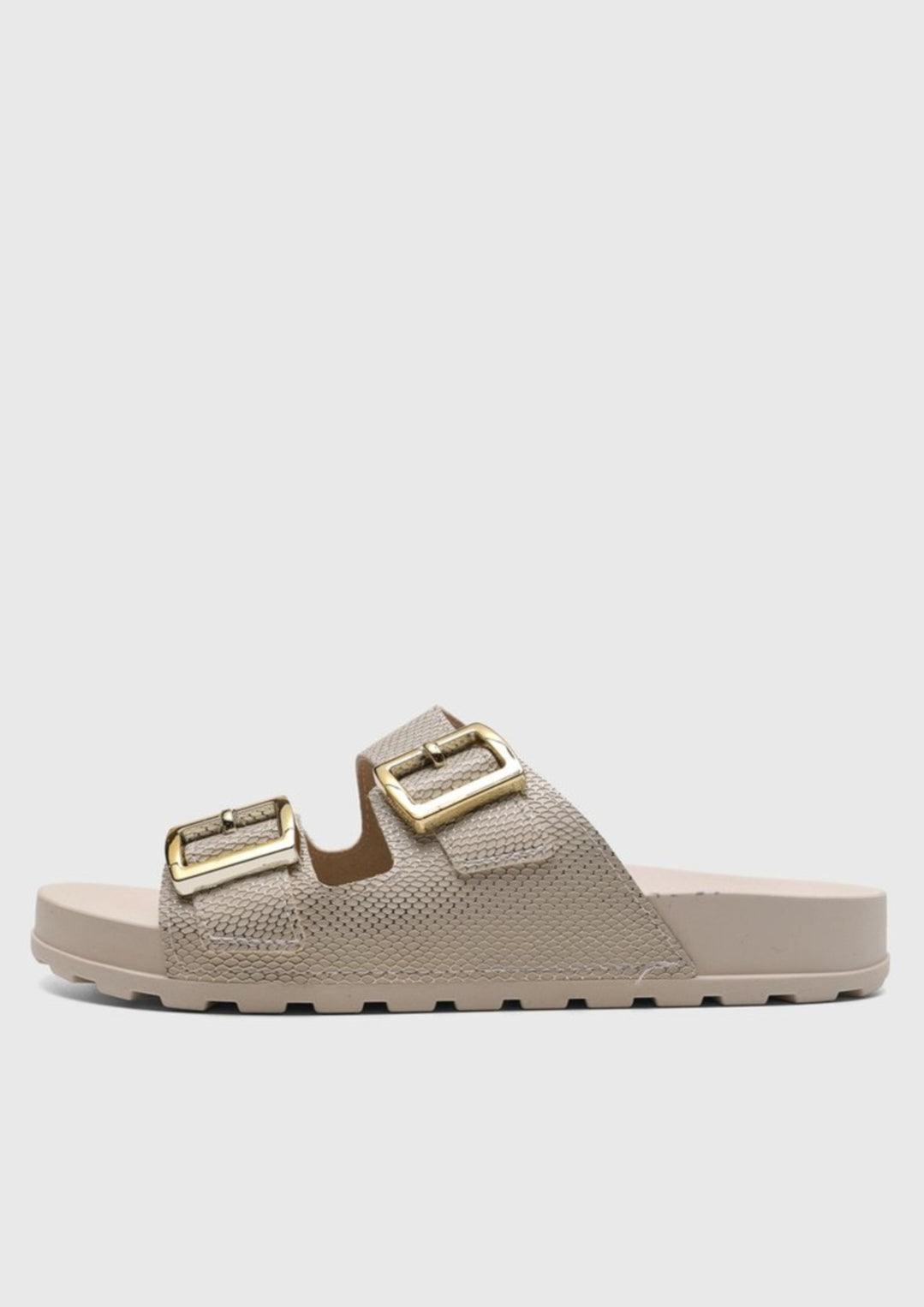 Sandalia Moleca Flat blanco , detalles dorados