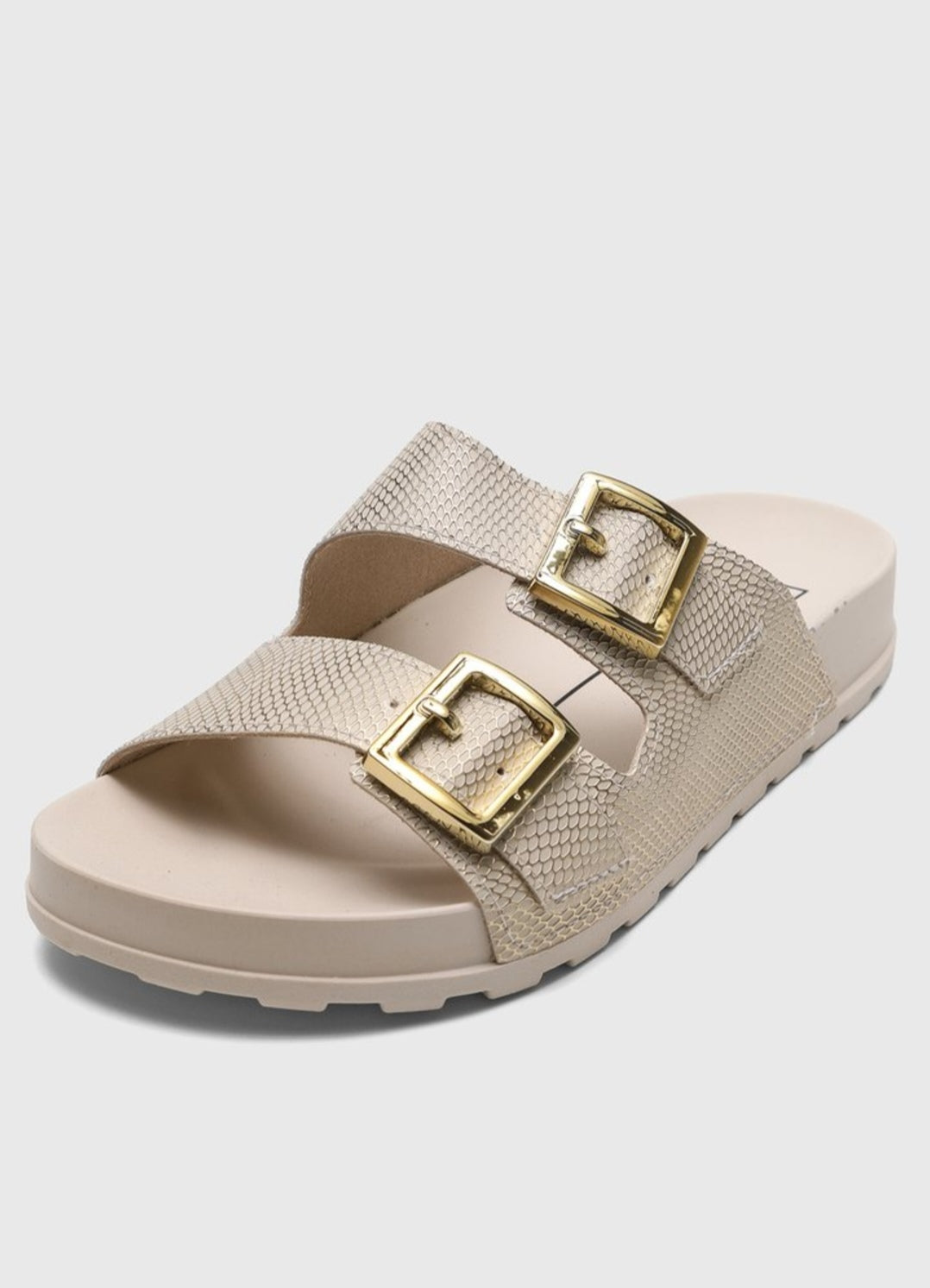 Sandalia Moleca Flat blanco , detalles dorados