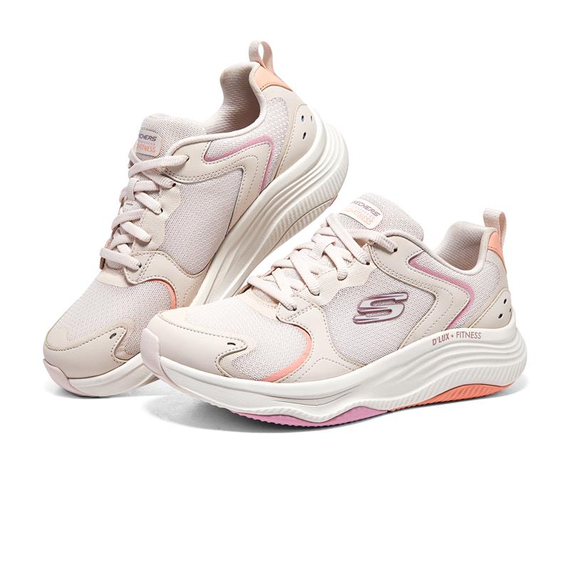 Tenis Skechers D Lux Fitness Mujer Beige Rosado MokaBoutiqueCR