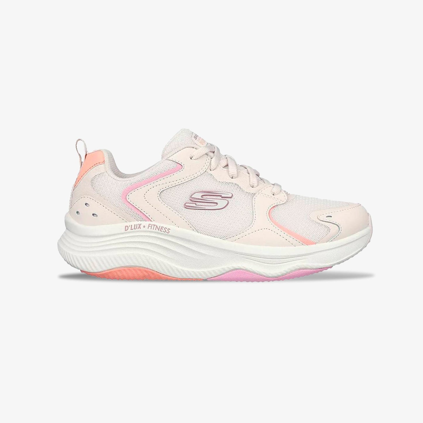 Tenis Skechers D Lux Fitness Mujer Beige Rosado MokaBoutiqueCR